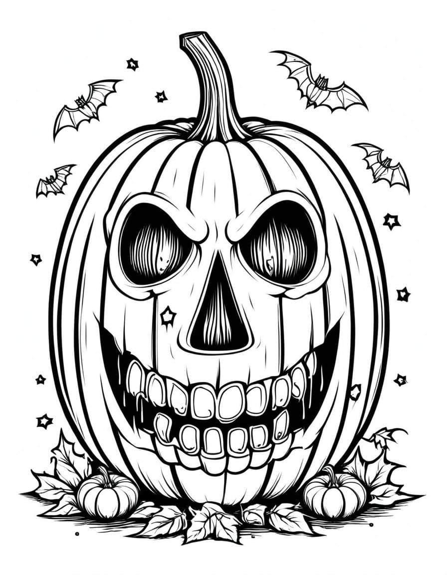 Halloween Skull Pumpkin — free printable coloring page to download and print