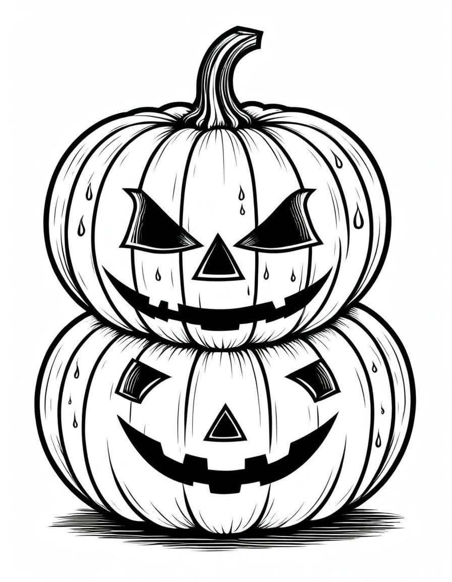 Halloween Sweating Pumpkins — free printable coloring page to download and print