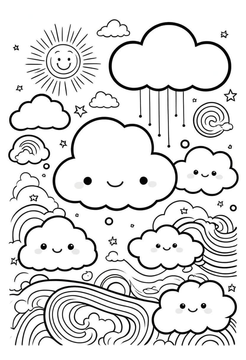 Happy Clouds — free printable coloring page to download and print