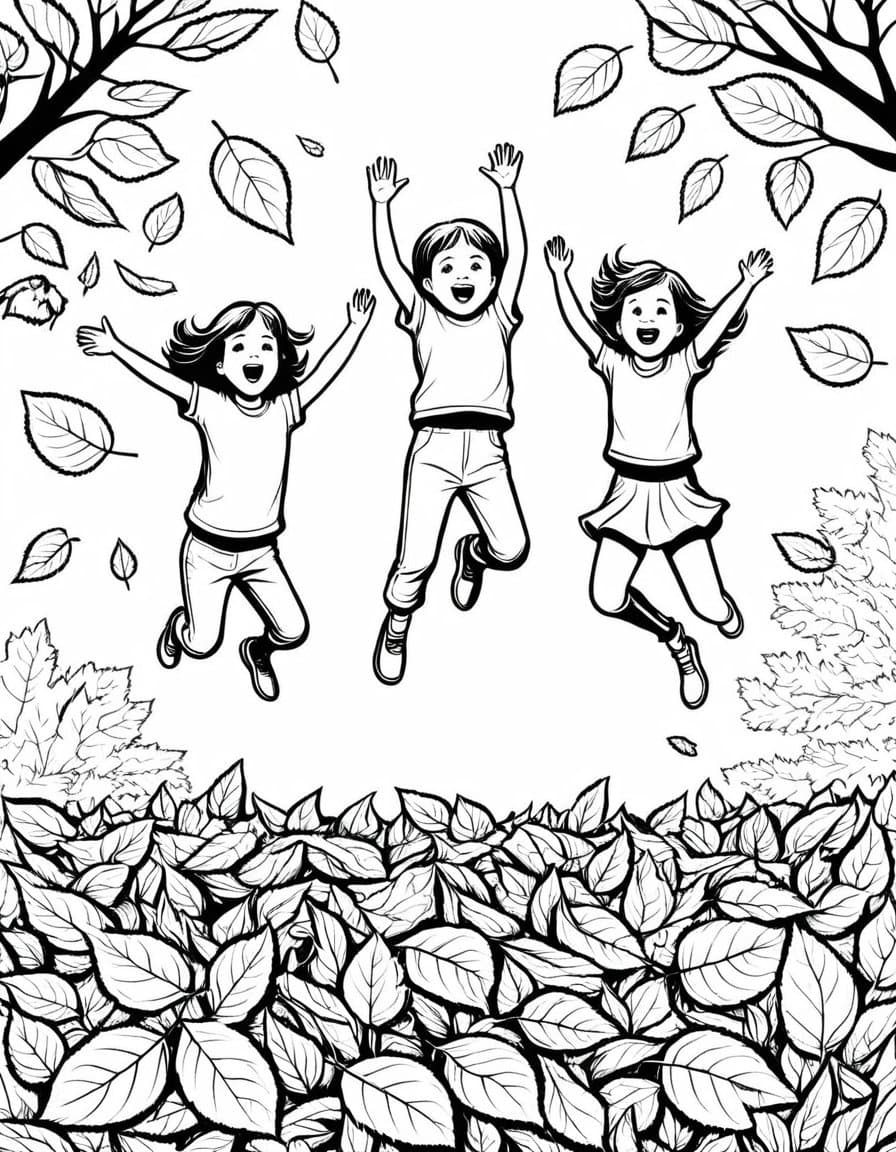 Happy Fall Jump — free printable coloring page to download and print
