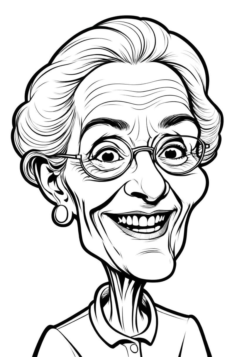 Happy Old Lady — free printable coloring page to download and print