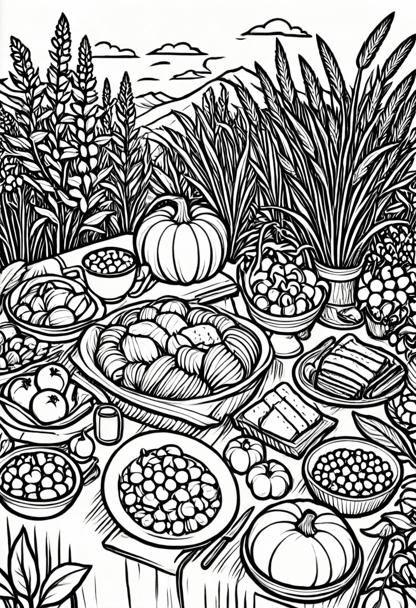 Harvest Feast — free printable coloring page to download and print