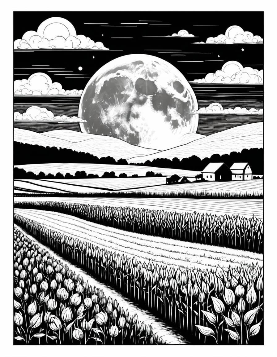 Harvest Moon Field — free printable coloring page to download and print