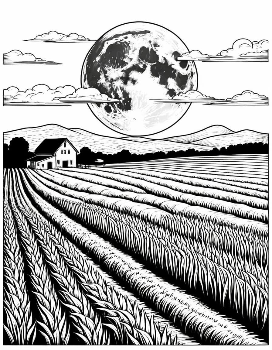 Harvest Moon Field — free printable coloring page to download and print