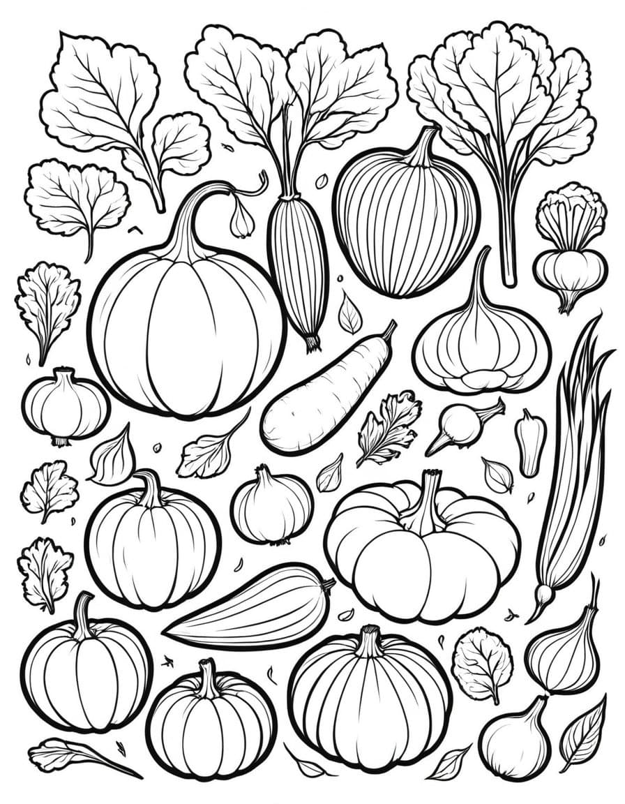 Harvest Pumpkin Collection — free printable coloring page to download and print