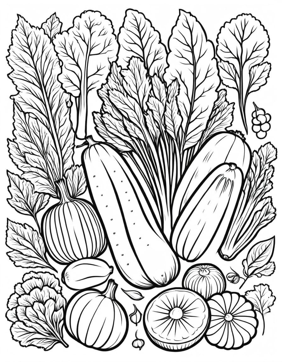 Harvest Vegetable Selection — free printable coloring page to download and print