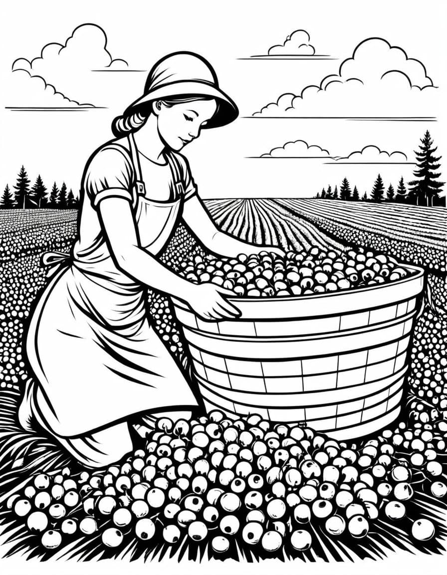 Harvesting Cranberries — free printable coloring page to download and print