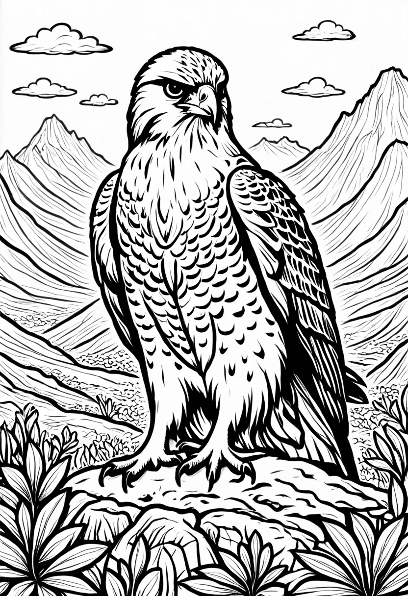 Hawk in the Wild — free printable coloring page to download and print