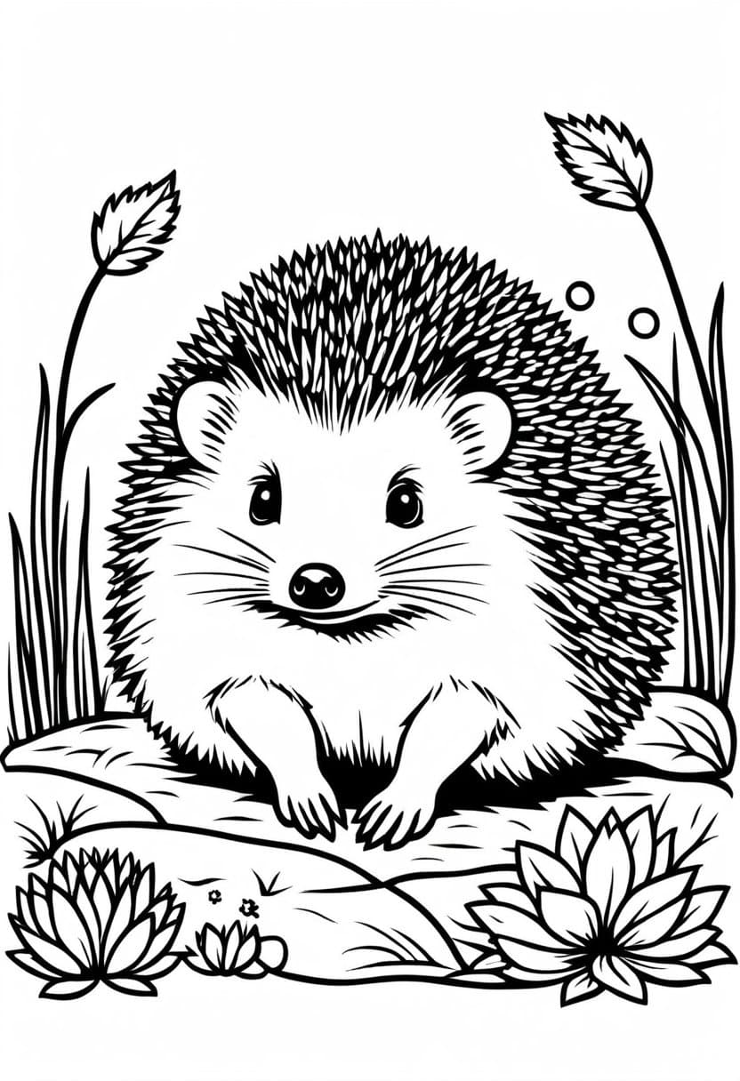 Hedgehog in the Wild — free printable coloring page to download and print