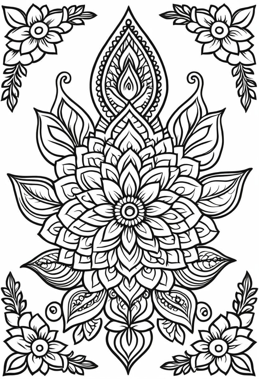 Henna Flower Mandala — free printable coloring page to download and print