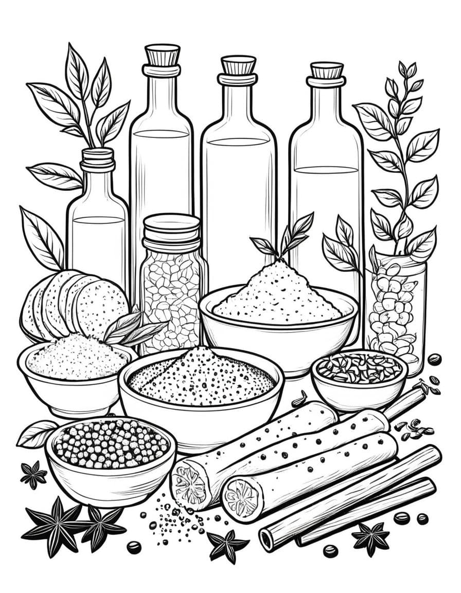 Herb Spice Collection — free printable coloring page to download and print