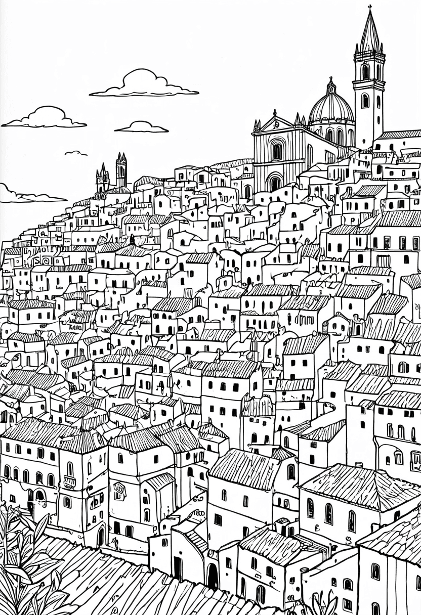 Hilltop Town — free printable coloring page to download and print