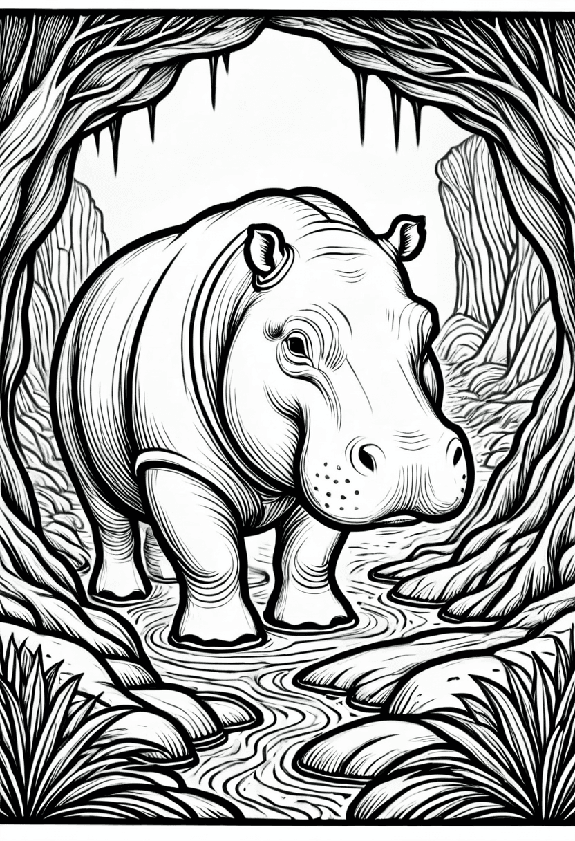 Hippo Hideout — free printable coloring page to download and print