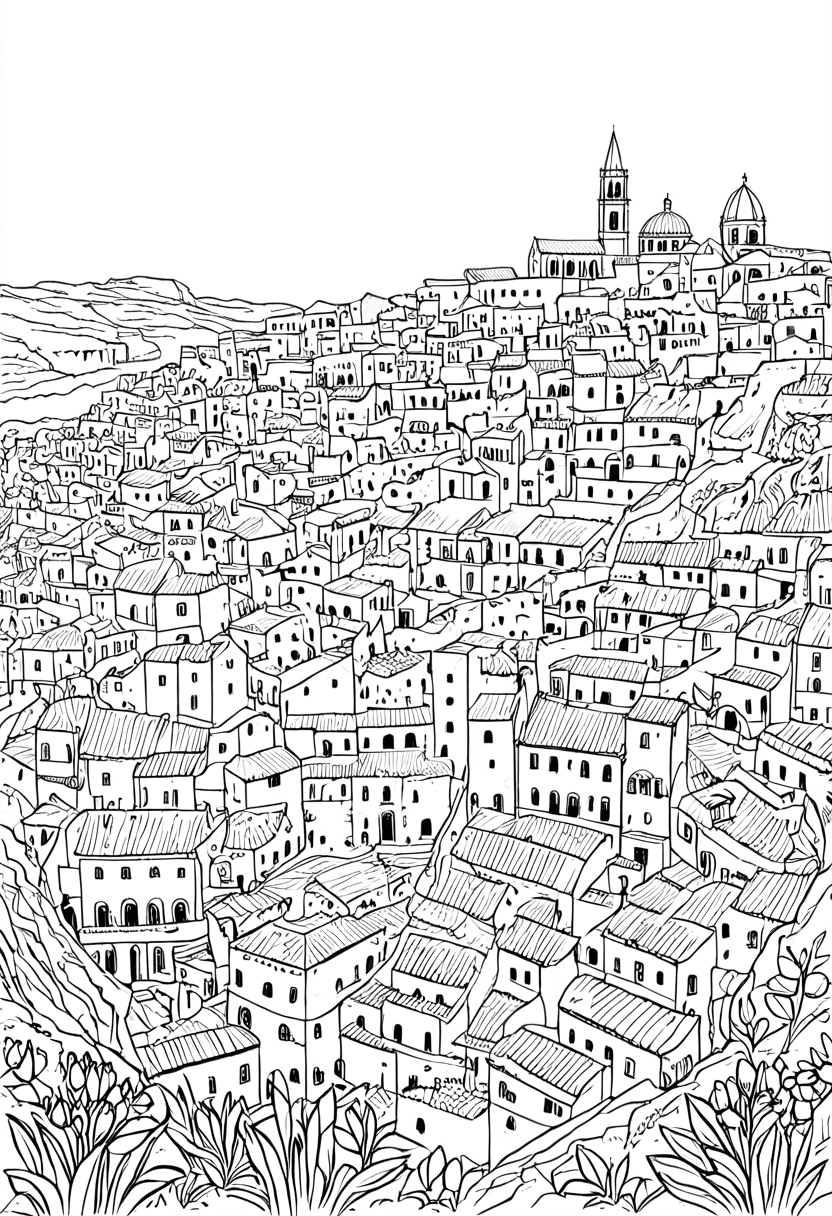 Historic Village — free printable coloring page to download and print
