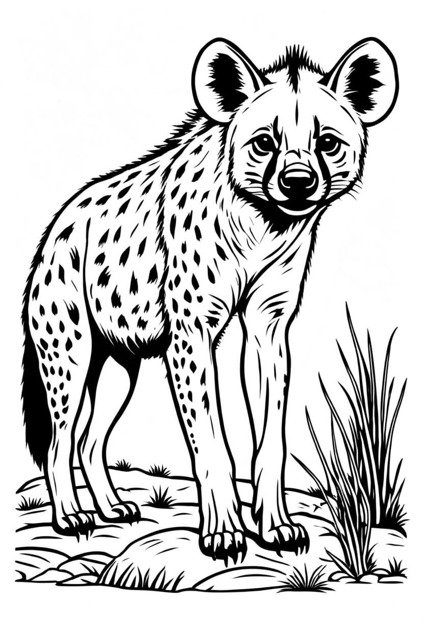 Hyena in the Wild — free printable coloring page to download and print