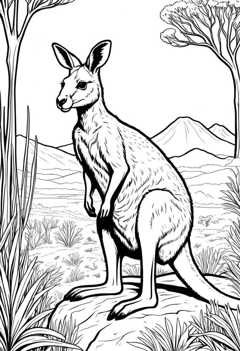 Kangaroo Adventure — free printable coloring page to download and print