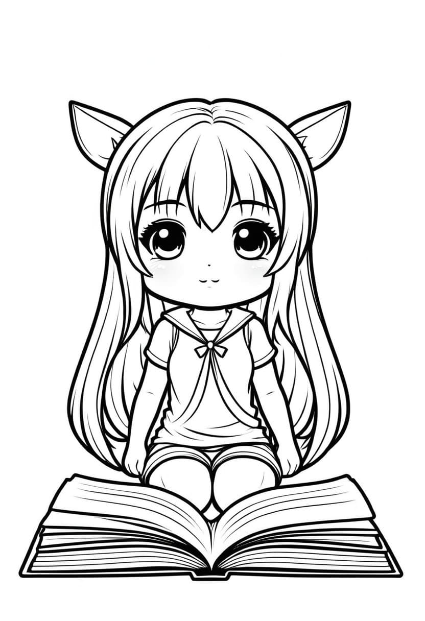 Kawaii Bookworm — free printable coloring page to download and print