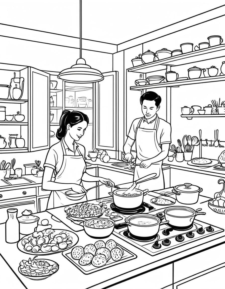 Kitchen Chaos — free printable coloring page to download and print