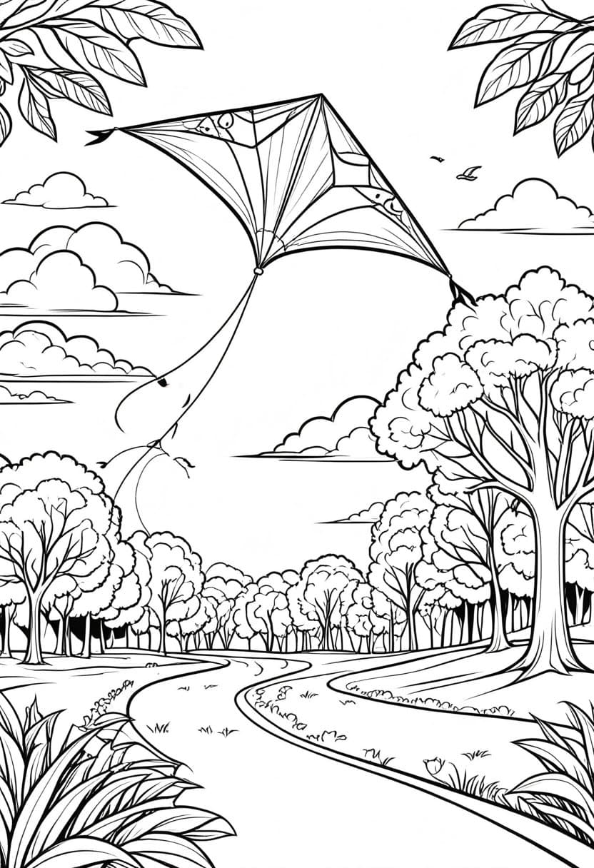 Kite Fly High — free printable coloring page to download and print
