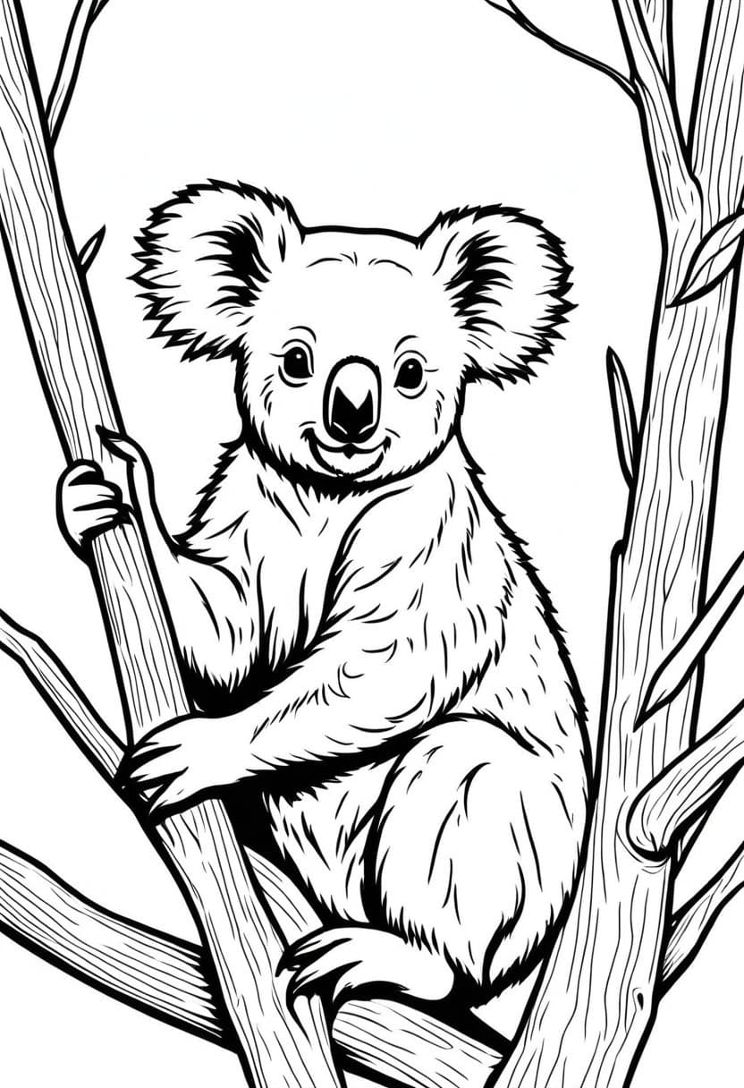 Koala Adventure — free printable coloring page to download and print