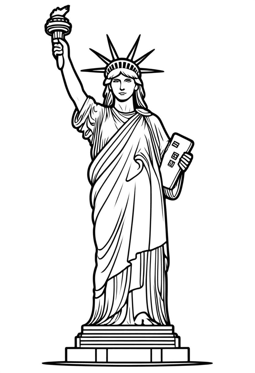 Lady Liberty Salute — free printable coloring page to download and print