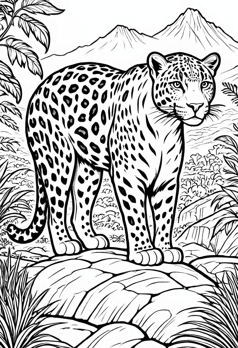 Leopard in the Wild — free printable coloring page to download and print