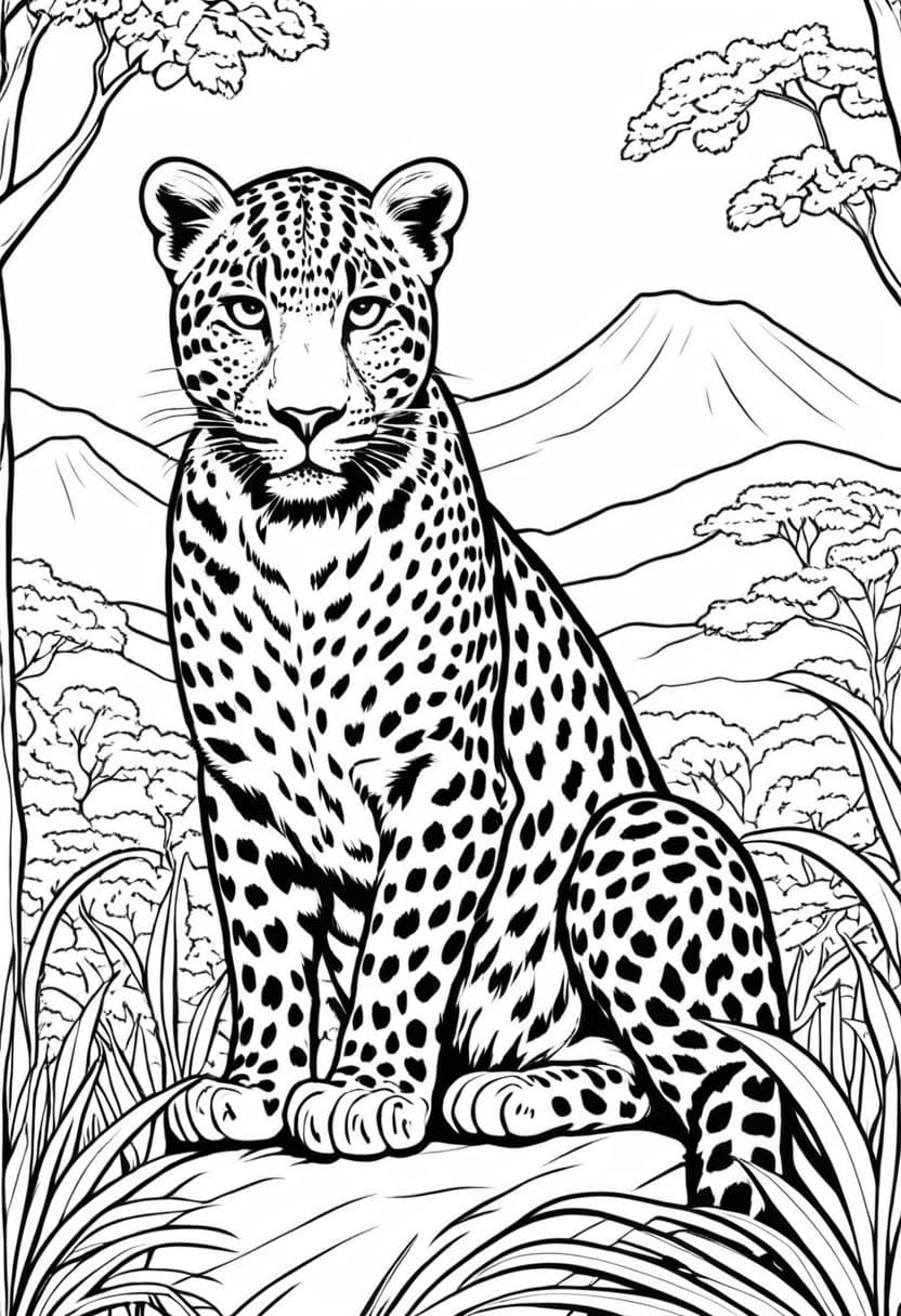 Leopard in the Wild — free printable coloring page to download and print