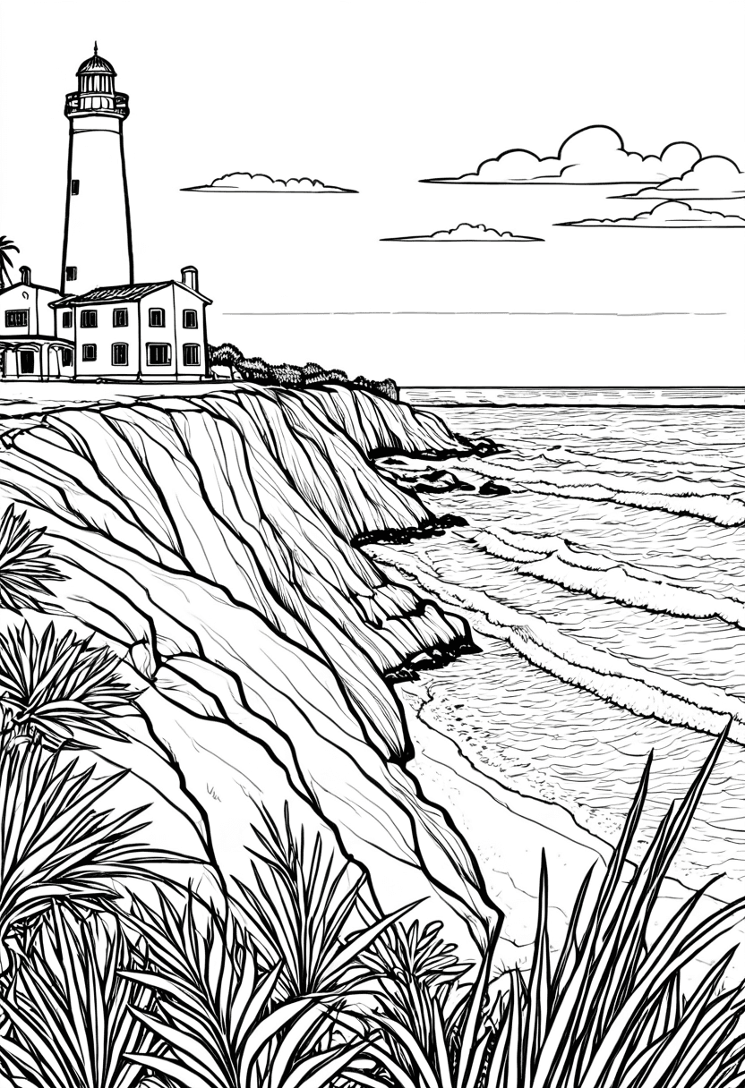 Lighthouse Beach Scene — free printable coloring page to download and print
