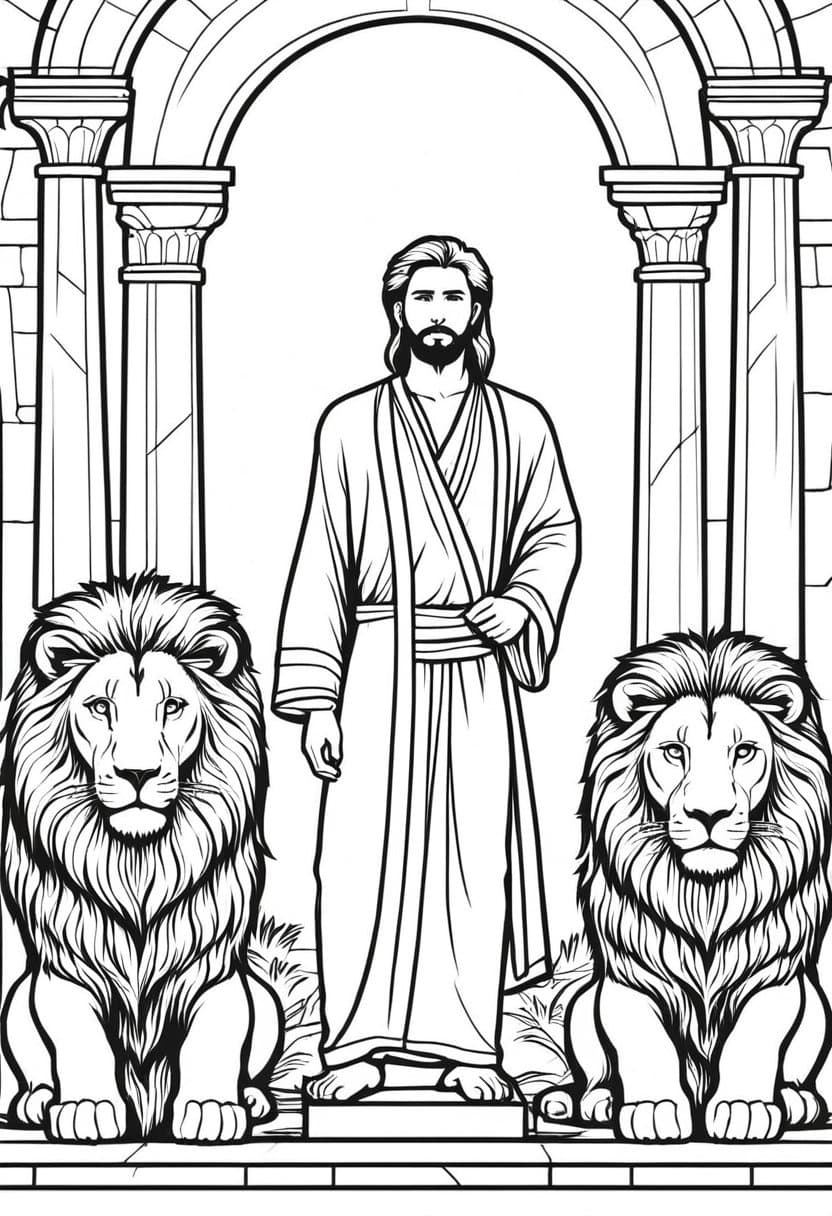 Lions Den Daniel — free printable coloring page to download and print