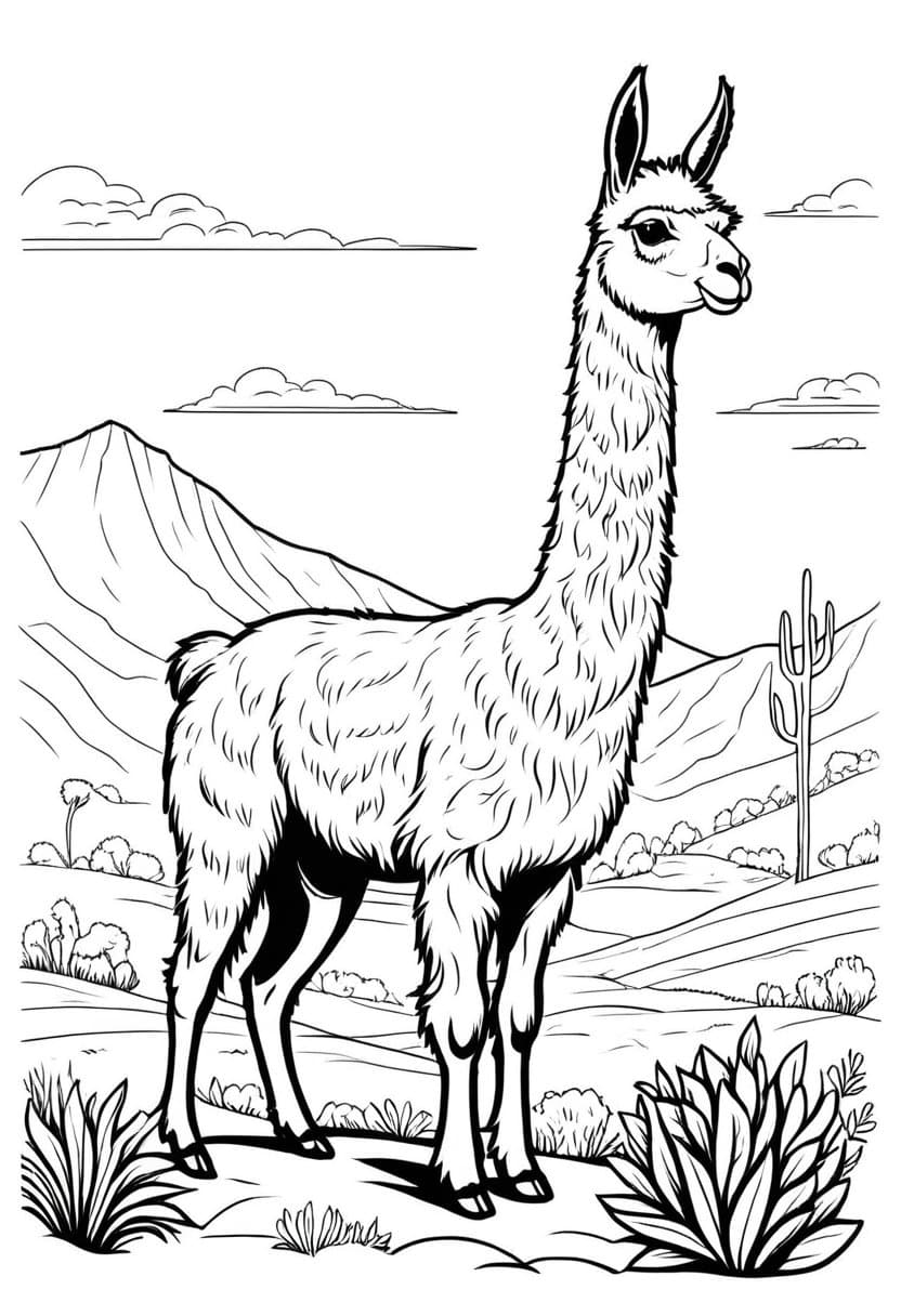 Llama in the Wild — free printable coloring page to download and print