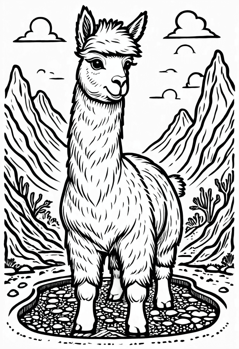 Llama in the Desert — free printable coloring page to download and print