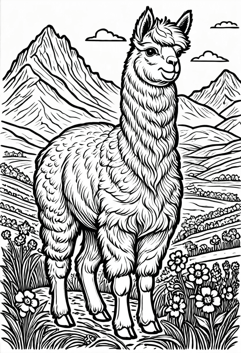 Llamas in the Andes — free printable coloring page to download and print