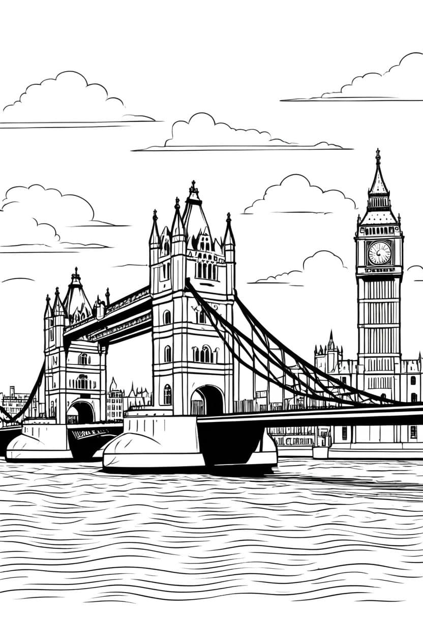 London Bridge — free printable coloring page to download and print
