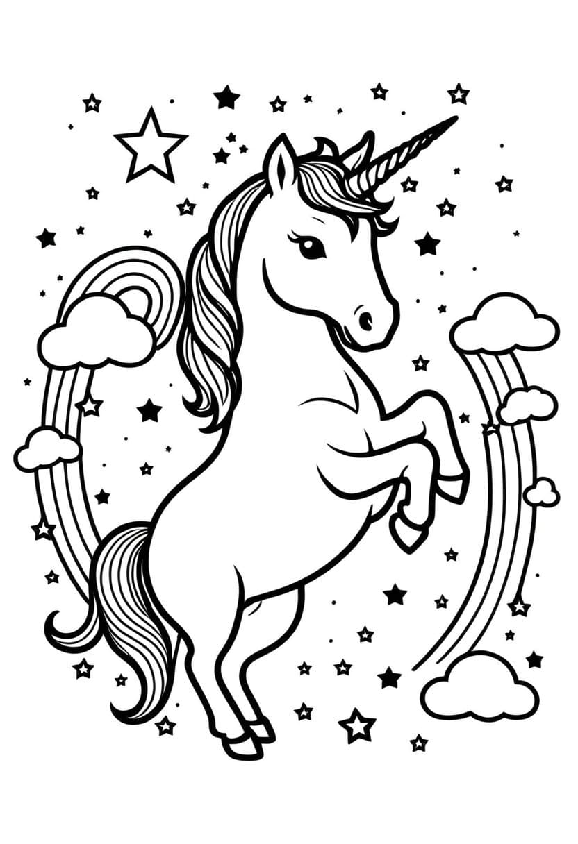 Magical Unicorn Adventure — free printable coloring page to download and print