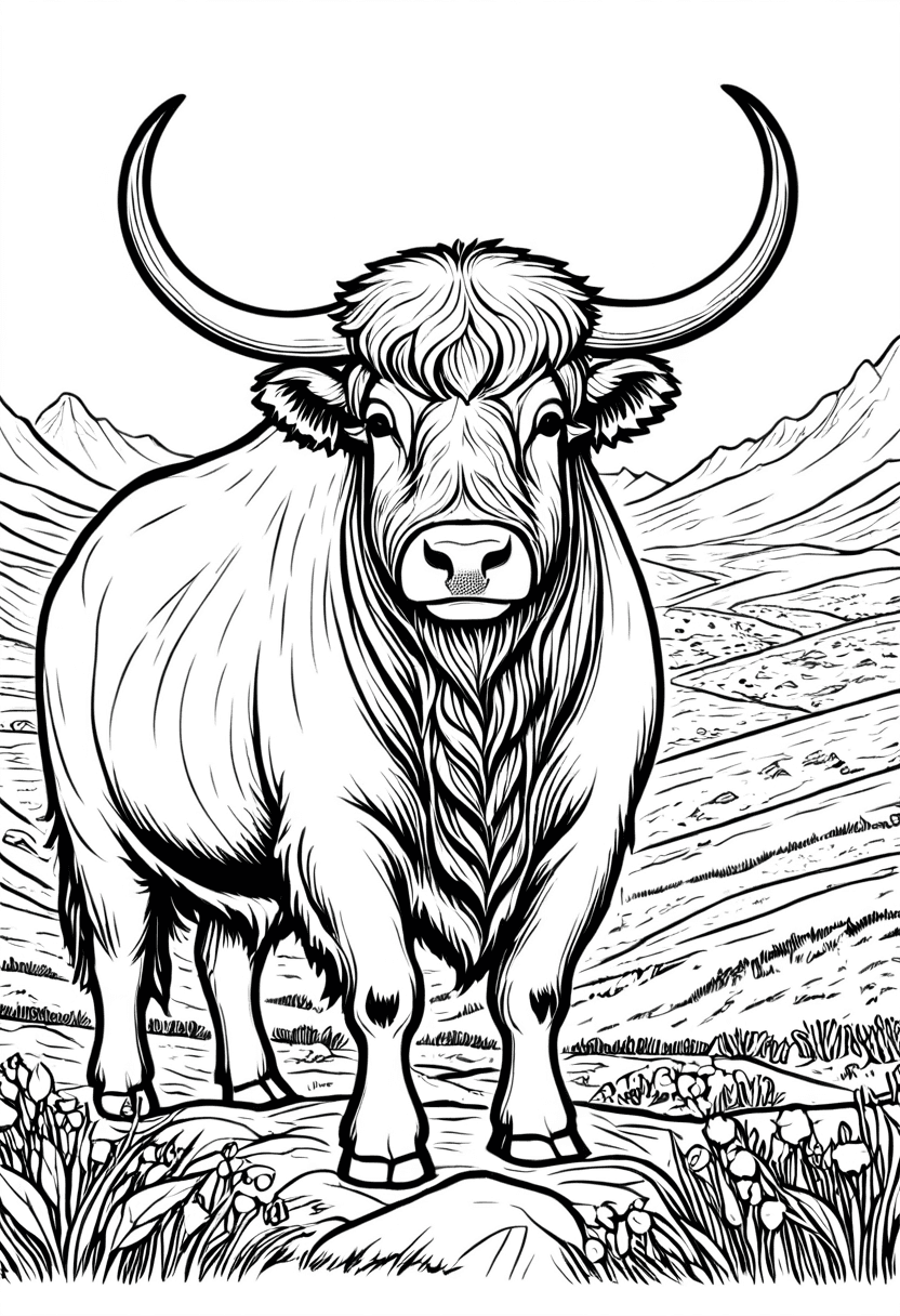 Majestic Bison on the Plain — free printable coloring page to download and print