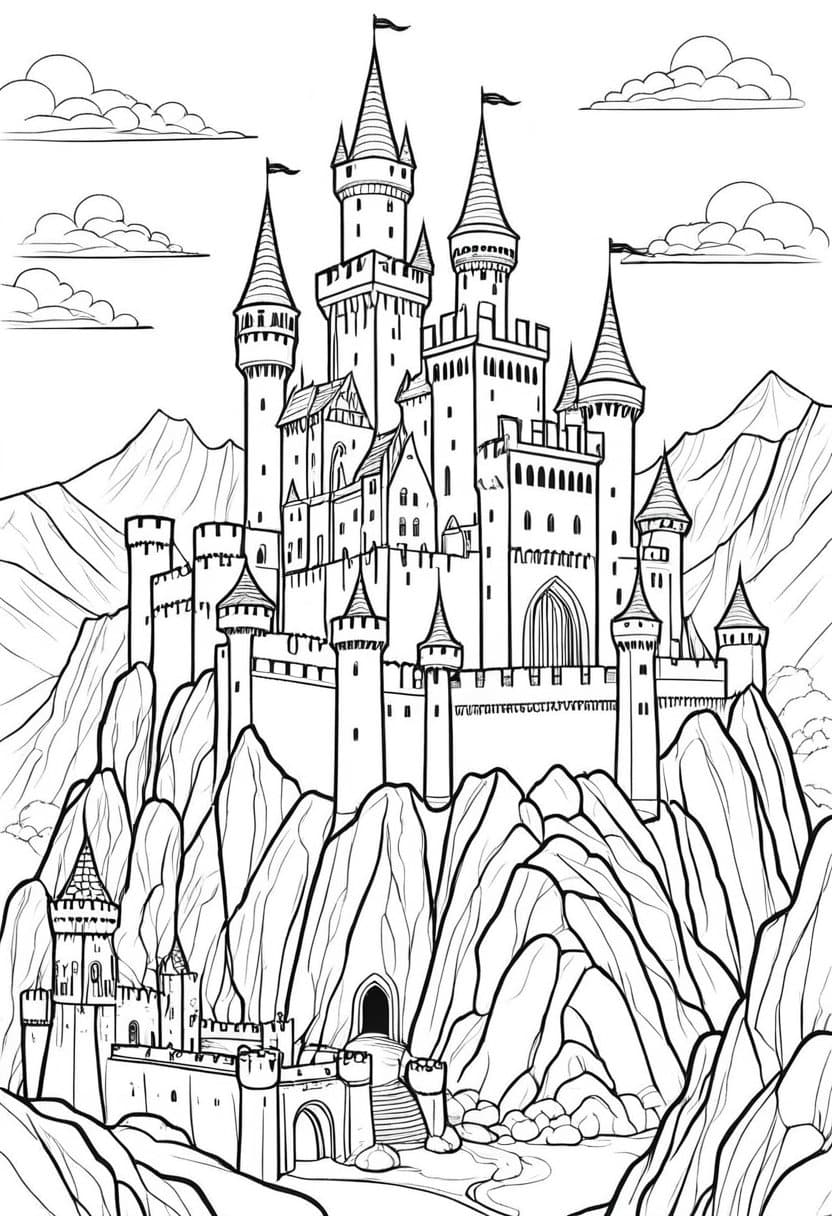Majestic Castle — free printable coloring page to download and print