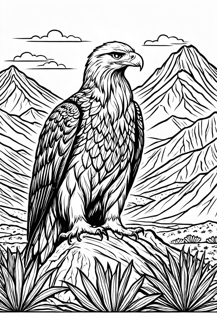 Majestic Eagle in Mountains — free printable coloring page to download and print