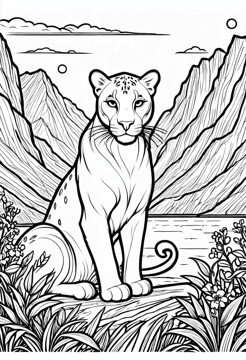 Majestic Mountain Lion — free printable coloring page to download and print