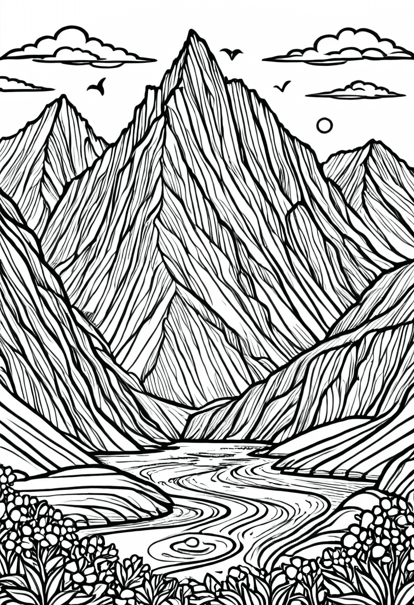 Majestic Mountain Range — free printable coloring page to download and print
