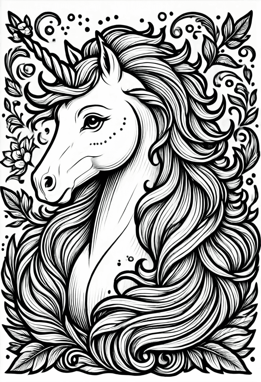 Majestic Unicorn Art — free printable coloring page to download and print