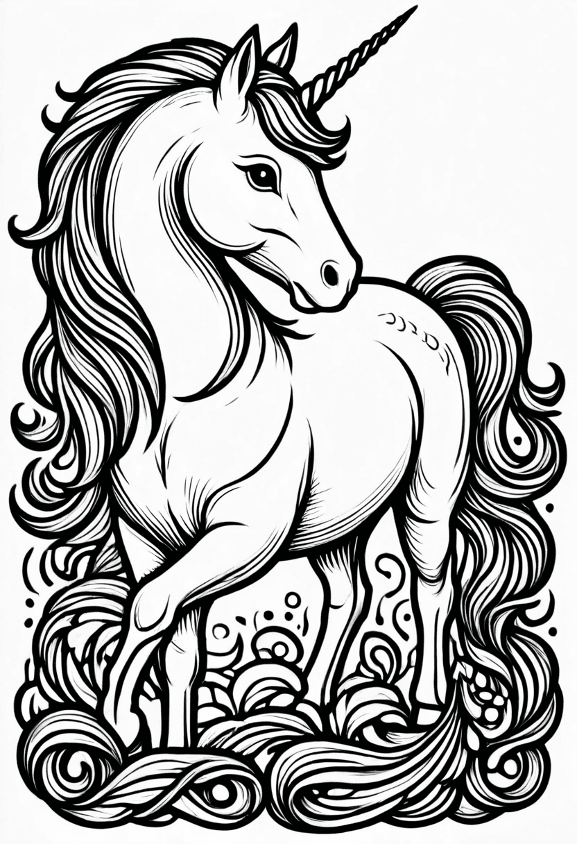 Majestic Unicorn Art — free printable coloring page to download and print
