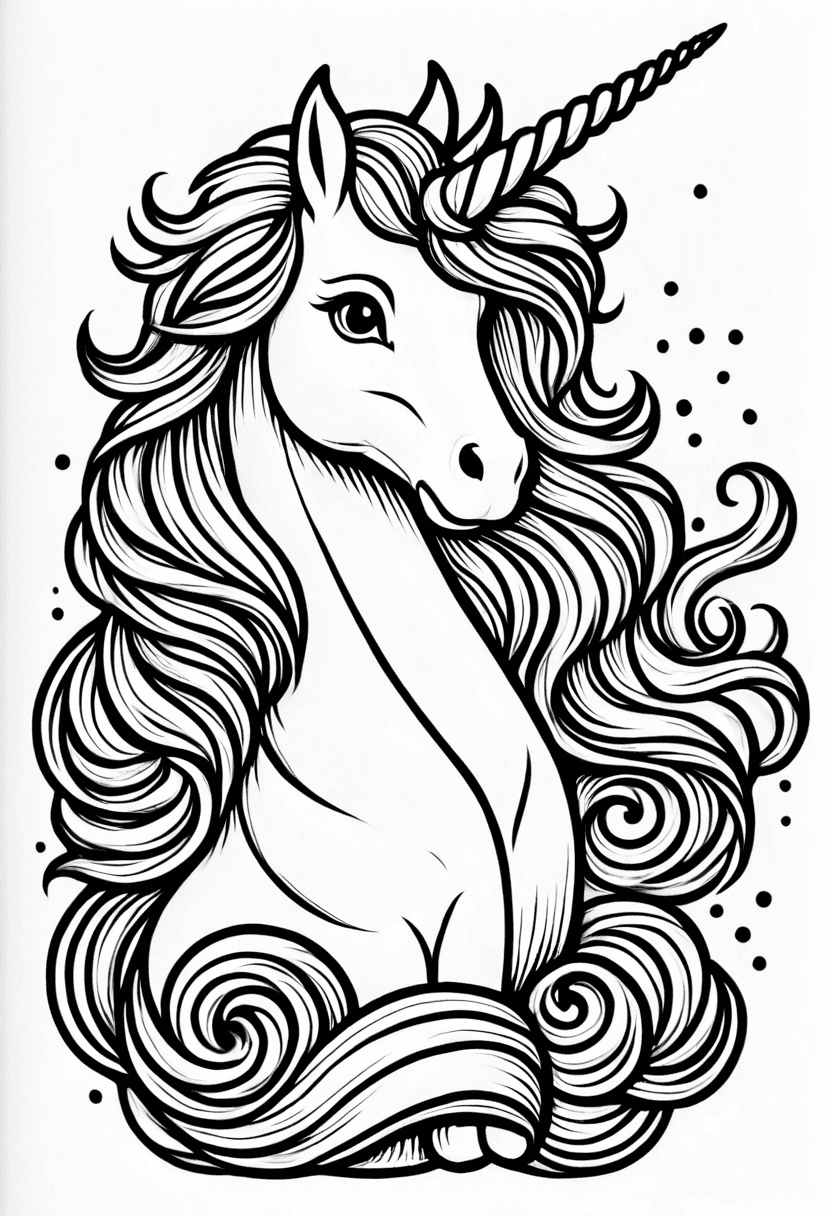 Majestic Unicorn Art — free printable coloring page to download and print