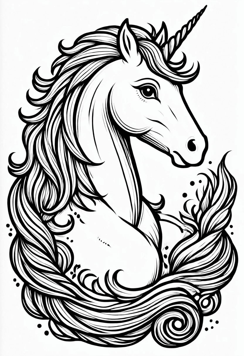 Majestic Unicorn Design — free printable coloring page to download and print