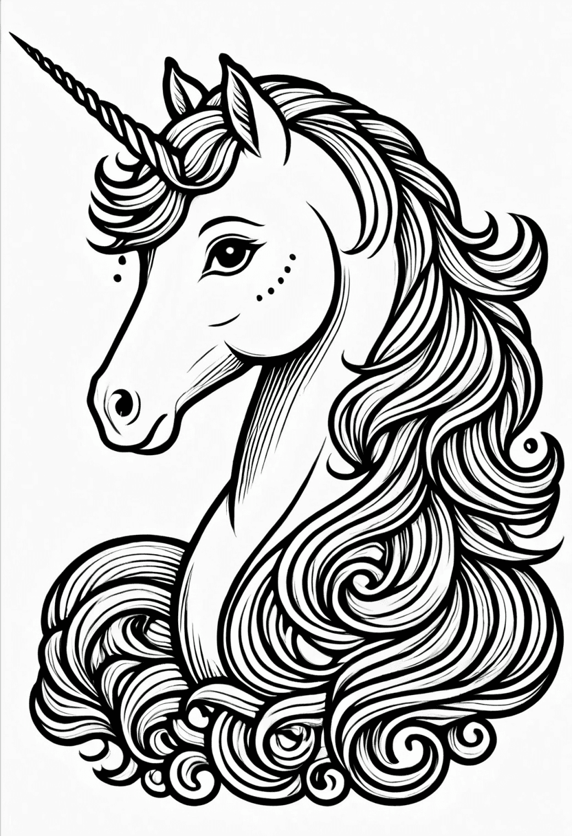 Majestic Unicorn Portrait — free printable coloring page to download and print