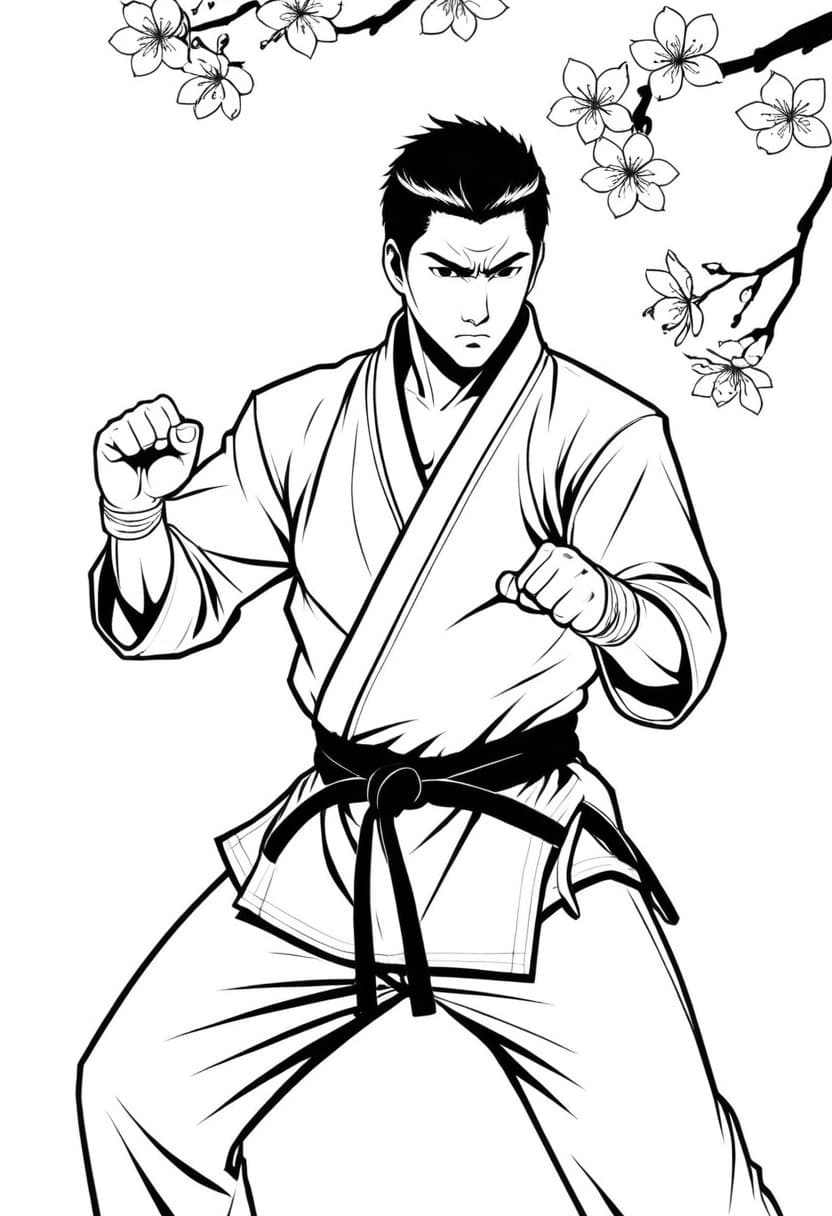 Martial Arts Master Ready for Battle — free printable coloring page to download and print