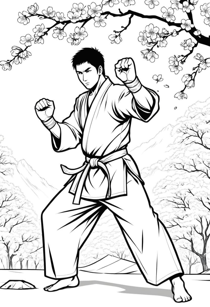 Martial Arts Warrior — free printable coloring page to download and print