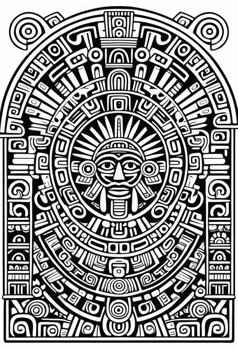 Mayan Aztec Art — free printable coloring page to download and print