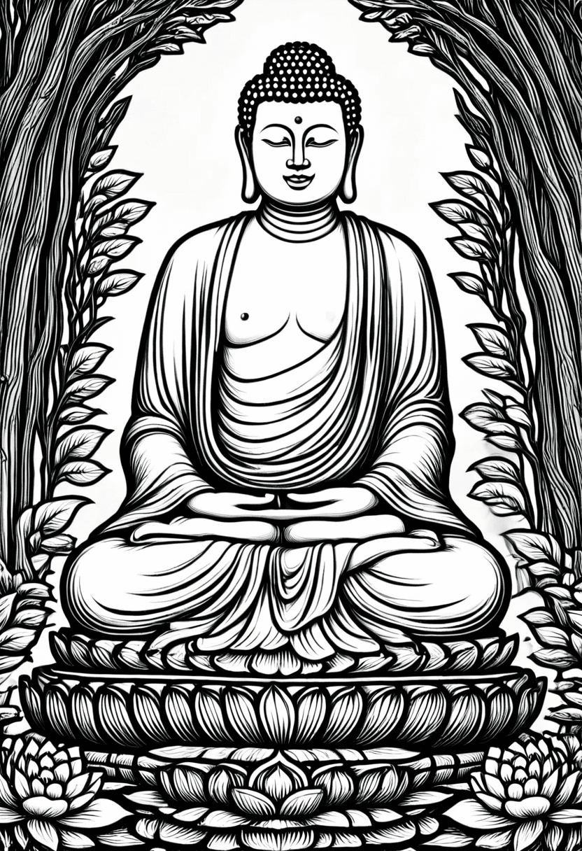 Meditative Monk Artwork — free printable coloring page to download and print