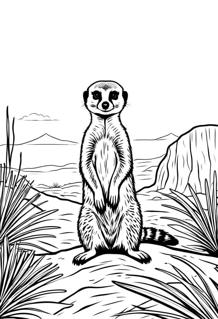 Meerkats Desert Adventure — free printable coloring page to download and print