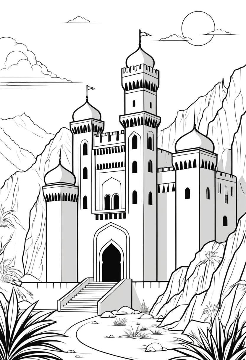 Middle Eastern Castle — free printable coloring page to download and print
